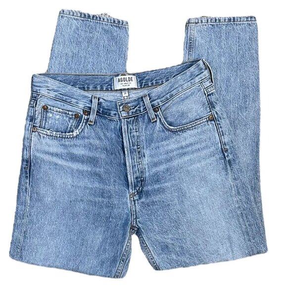 AGOLDE Jamie High Rise Classic Straight Leg Jeans Distressed - Picture 1 of 6